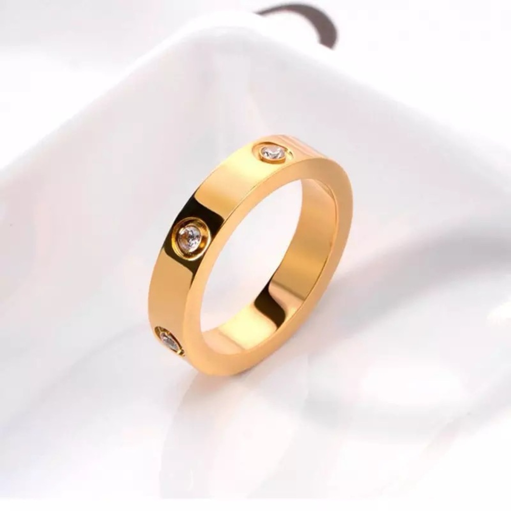 18K Gold Plated Stainless Steel Band Style Ring with CZ